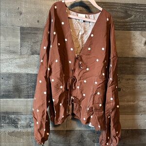 A New Day Brown Polka Dot Women's Top